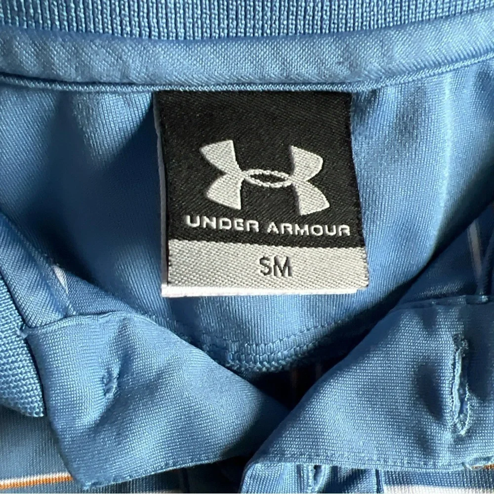 Under Armour Men’s Blue/white/orange Striped Polo Size S